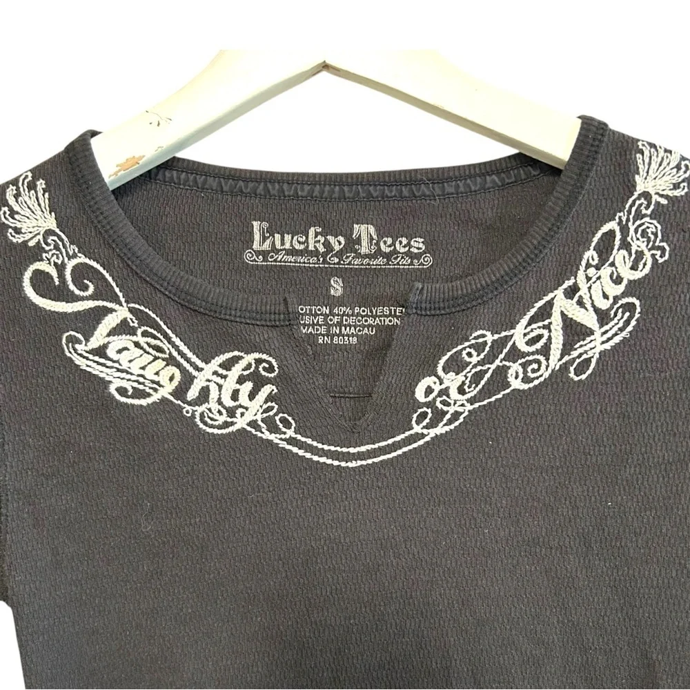 lucky‎ brand S waffle Henley longsleeve tee Y2K embroidered detail wings vintage